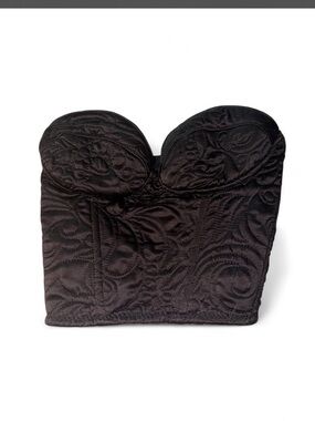 Zara adjustable black floral embroidered satin corset with sweetheart neck line